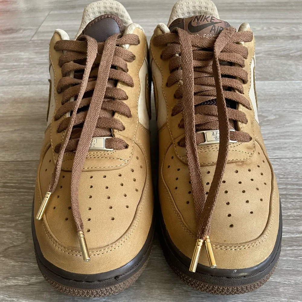 Mens Air Nike Air Force 1 Low Tweed Light Bone  Baroque Brown - Picture 7 of 8